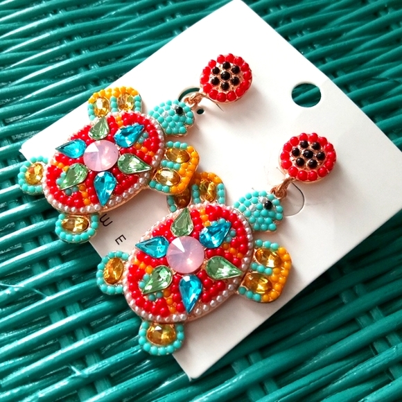 Jewelry - Beaded Sea Turtle Earrings